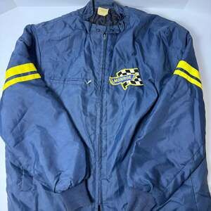 Vintage Monroe Shocks Racing Jacket, Navy Blue with Yellow Stripes - Size L